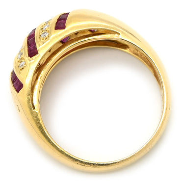 ノンブランド NON BRAND ルビー ダイヤ 0.86ct レッド×イエローゴールド K18YG ルビー ダイヤモンド リング 指輪 Au750 18K 18金 赤 スクエアバケットミックスカット 15号