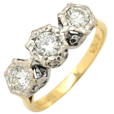 ノンブランド NON BRAND ダイヤモンド 0.69ct イエローゴールドXホワイトゴールド K18YG K18WG ダイヤモンド リング 指輪 3P 3粒 3石 18K 750 YG WG コンビ ブリリアントカット 一文字 10.5号