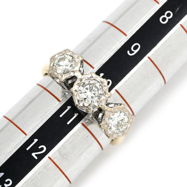 ノンブランド NON BRAND ダイヤモンド 0.69ct イエローゴールドXホワイトゴールド K18YG K18WG ダイヤモンド リング 指輪 3P 3粒 3石 18K 750 YG WG コンビ ブリリアントカット 一文字 10.5号