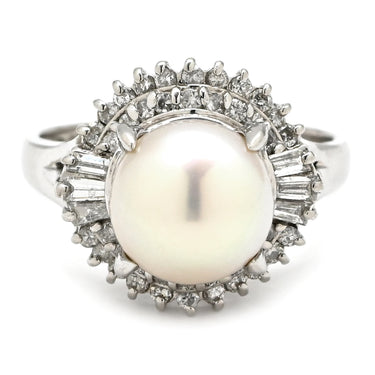 ノンブランド NON BRAND パール 9.0mm ダイヤ 0.50ct プラチナシルバー Pt900 パール ダイヤモンド リング 指輪 1P 1粒 あこや アコヤ 真珠 Pt900 プラチナ パヴェダイヤ 13.5号