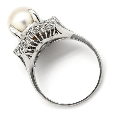 ノンブランド NON BRAND パール 9.0mm ダイヤ 0.50ct プラチナシルバー Pt900 パール ダイヤモンド リング 指輪 1P 1粒 あこや アコヤ 真珠 Pt900 プラチナ パヴェダイヤ 13.5号