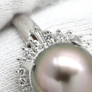 ノンブランド NON BRAND 黒蝶パール 10.8mm ダイヤ 0.41ct プラチナシルバー Pt900 パール ダイヤモンド リング 指輪 1P 1粒 大粒 真珠 ブラックパール Pt ダイヤ 17号