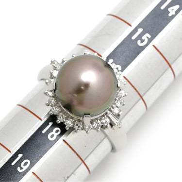 ノンブランド NON BRAND 黒蝶パール 10.8mm ダイヤ 0.41ct プラチナシルバー Pt900 パール ダイヤモンド リング 指輪 1P 1粒 大粒 真珠 ブラックパール Pt ダイヤ 17号