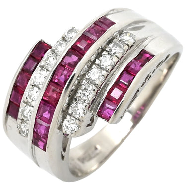 ノンブランド NON BRAND ルビー 0.99ct ダイヤ レッドXプラチナシルバー Pt900 ルビー ダイヤモンド リング 指輪 赤 デザインリング バゲットミックス ラウンドブリリアントカット プラチナ 12号