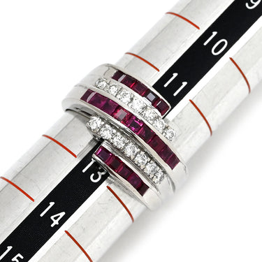 ノンブランド NON BRAND ルビー 0.99ct ダイヤ レッドXプラチナシルバー Pt900 ルビー ダイヤモンド リング 指輪 赤 デザインリング バゲットミックス ラウンドブリリアントカット プラチナ 12号