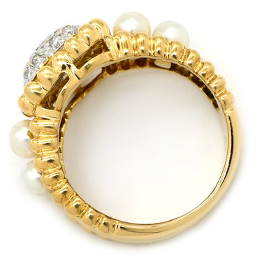 ノンブランド NON BRAND ダイヤ イエローゴールド×ホワイト K18YG ダイヤモンド パール リング 指輪 パヴェ YG Au750 18K 18金 ハートモチーフ 真珠 パール4粒 8.5号