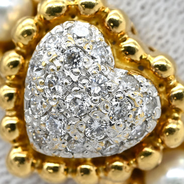 ノンブランド NON BRAND ダイヤ イエローゴールド×ホワイト K18YG ダイヤモンド パール リング 指輪 パヴェ YG Au750 18K 18金 ハートモチーフ 真珠 パール4粒 8.5号