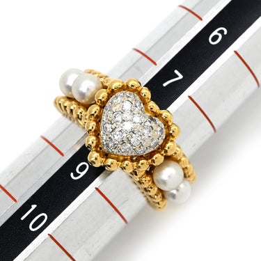 ノンブランド NON BRAND ダイヤ イエローゴールド×ホワイト K18YG ダイヤモンド パール リング 指輪 パヴェ YG Au750 18K 18金 ハートモチーフ 真珠 パール4粒 8.5号