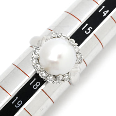 ノンブランド NON BRAND 白蝶パール 11.3mm ダイヤ 0.58ct プラチナシルバー Pt900 パール ダイヤモンド リング 指輪 1P 1粒 大粒 真珠 Pt900 プラチナ パヴェダイヤ 17号