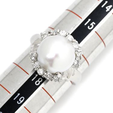 ノンブランド NON BRAND 白蝶パール 11.3mm ダイヤ 0.58ct プラチナシルバー Pt900 パール ダイヤモンド リング 指輪 1P 1粒 大粒 真珠 Pt900 プラチナ パヴェダイヤ 17号