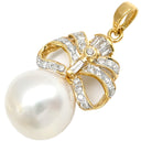 ノンブランド NON BRAND パール ダイヤ 0.32ct パールホワイト×イエローゴールド K18YG パール ダイヤモンド ペンダントトップ ネックレストップ 白蝶パール リボンモチーフ 大粒 真珠 18K YG
