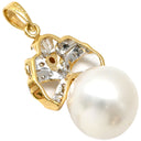 ノンブランド NON BRAND パール ダイヤ 0.32ct パールホワイト×イエローゴールド K18YG パール ダイヤモンド ペンダントトップ ネックレストップ 白蝶パール リボンモチーフ 大粒 真珠 18K YG