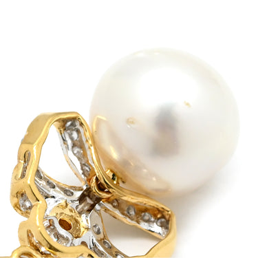 ノンブランド NON BRAND パール ダイヤ 0.32ct パールホワイト×イエローゴールド K18YG パール ダイヤモンド ペンダントトップ ネックレストップ 白蝶パール リボンモチーフ 大粒 真珠 18K YG