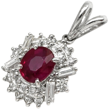 ノンブランド NON BRAND ルビー 0.63ct ダイヤ 0.32ct レッド×プラチナシルバー Pt900 ダイヤモンド ルビー ペンダントトップ 赤 1P 1粒 1石 ネックレストップ Pt900 プラチナ V字金具