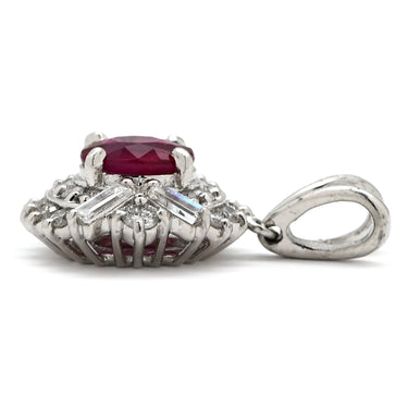 ノンブランド NON BRAND ルビー 0.63ct ダイヤ 0.32ct レッド×プラチナシルバー Pt900 ダイヤモンド ルビー ペンダントトップ 赤 1P 1粒 1石 ネックレストップ Pt900 プラチナ V字金具