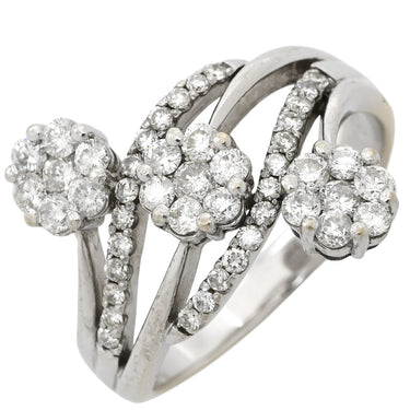 ノンブランド NON BRAND ダイヤリング ホワイトゴールド K18WG ダイヤモンド リング 指輪 クラスターセッティング ホワイトゴールド パヴェダイヤ フラワー 花 18号