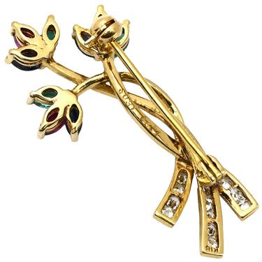 ノンブランド NON BRAND ルビー 0.34ct ブルーサファイア エメラルド ダイヤ イエローゴールド K18YG ルビー サファイア エメラルド ダイヤモンド ブローチ 赤 青 緑 フラワー 花束 ブーケ リボン