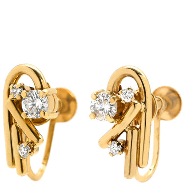 ノンブランド NON BRAND ダイヤモンド イヤリング イエローゴールド K18YG ダイヤモンド イヤリング 3粒 3石 3P 18K Au750 YG ネジバネ式