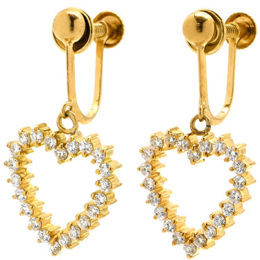 ノンブランド NON BRAND イエローゴールド K18YG ダイヤモンド イヤリング Au750 18K 18金 ダイヤ オープンハート型 ドロップイヤリング