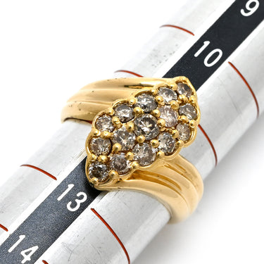 ノンブランド NON BRAND ダイヤ イエローゴールド K18YG ダイヤモンド リング 指輪 1.0ct メレ パヴェ 15P 15石 15粒 ブリリアントカット イエローゴールド YG Au750 18K 18金 ツイスト 12号