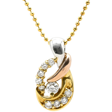 ノンブランド NON BRAND コンビカラー ダイヤ ペンダント シルバー×イエローゴールド×ピンクゴールド K18YG K18PG Pt900 ダイヤモンド ネックレス Au750 18K×Pt 18金 ダイヤモンド10P 10粒 ウェーブ型 ボールチェーン