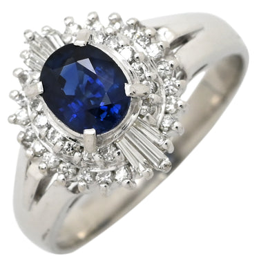 ノンブランド NON BRAND ブルーサファイア 0.66ct ダイヤ 0.28ct ブルー×プラチナシルバー Pt900 サファイア ダイヤモンド リング 指輪 青 Pt900 プラチナ オーバル ヘイロー 花 10号