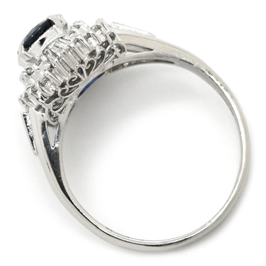 ノンブランド NON BRAND ブルーサファイア 0.66ct ダイヤ 0.28ct ブルー×プラチナシルバー Pt900 サファイア ダイヤモンド リング 指輪 青 Pt900 プラチナ オーバル ヘイロー 花 10号