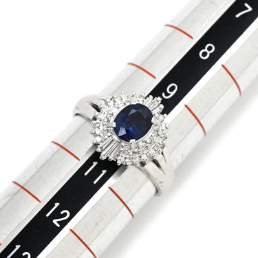 ノンブランド NON BRAND ブルーサファイア 0.66ct ダイヤ 0.28ct ブルー×プラチナシルバー Pt900 サファイア ダイヤモンド リング 指輪 青 Pt900 プラチナ オーバル ヘイロー 花 10号