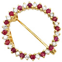 ノンブランド NON BRAND ルビー ダイヤ サークルブローチ イエローゴールド K18YG ルビー ダイヤモンド ブローチ Au750 YG 円形 ラウンド リース型