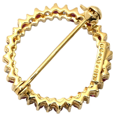 ノンブランド NON BRAND ルビー ダイヤ サークルブローチ イエローゴールド K18YG ルビー ダイヤモンド ブローチ Au750 YG 円形 ラウンド リース型