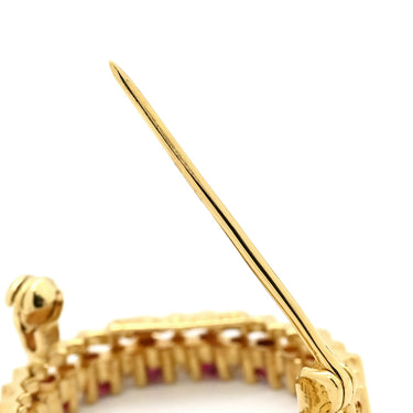 ノンブランド NON BRAND ルビー ダイヤ サークルブローチ イエローゴールド K18YG ルビー ダイヤモンド ブローチ Au750 YG 円形 ラウンド リース型