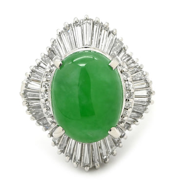 ノンブランド NON BRAND ヒスイ 6.81ct ダイヤモンド プラチナシルバー Pt900 ヒスイ ダイヤモンド リング 指輪 緑 グリーン 翡翠 ひすい ジェダイト プラチナ900 テーパー 13号