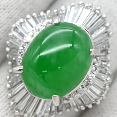 ノンブランド NON BRAND ヒスイ 6.81ct ダイヤモンド プラチナシルバー Pt900 ヒスイ ダイヤモンド リング 指輪 緑 グリーン 翡翠 ひすい ジェダイト プラチナ900 テーパー 13号