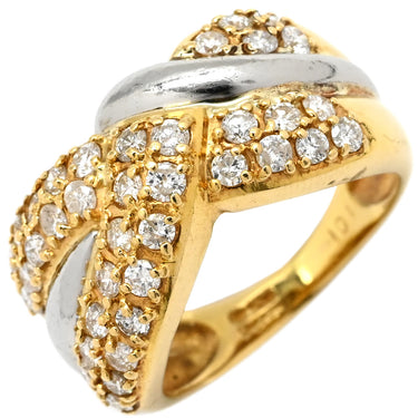 ノンブランド NON BRAND ダイヤモンド 1.01ct イエローゴールドXプラチナシルバー K18YG Pt850 ダイヤモンド リング 指輪 パヴェダイヤ 18K 750 YG プラチナ コンビ ダイア 10.5号