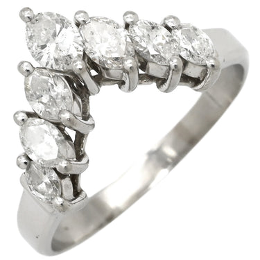 ノンブランド NON BRAND ダイヤ 0.80ct プラチナシルバー Pt900 ダイヤモンド リング 指輪 Pt900 プラチナ 7P 7石 7粒 パヴェ メレ V字デザイン Vライン マーキスカット 14号