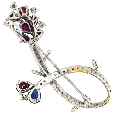 ノンブランド NON BRAND ルビー ブルーサファイア ダイヤ ホワイトゴールド K14WG ルビー サファイア ダイヤモンド ブローチ K14 WG 赤 青フラワー Jモチーフ ピンブローチ