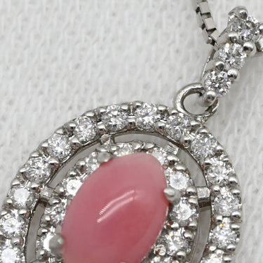 ノンブランド NON BRAND コンクパール プラチナ プラチナシルバー×ピンク Pt900 ダイヤモンド コンクパール Pt850（チェーン） ネックレス Pt900×Pt850 コンビ パヴェダイヤ ヘイロー オーバル型