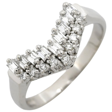 ノンブランド NON BRAND ダイヤ 0.31ct プラチナシルバー Pt900 ダイヤモンド リング 指輪 Pt900 プラチナ パヴェ メレ 2列 2重 V字デザイン Vライン テーパーバゲット 13号