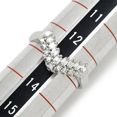 ノンブランド NON BRAND ダイヤ 0.31ct プラチナシルバー Pt900 ダイヤモンド リング 指輪 Pt900 プラチナ パヴェ メレ 2列 2重 V字デザイン Vライン テーパーバゲット 13号