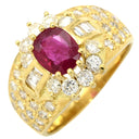 ノンブランド NON BRAND ルビー ダイヤ レッド×イエローゴールド K18YG ルビー ダイヤモンド リング 指輪 1.03ct イエローゴールド Au750 18K 18金 赤 オーバル バゲットカット メレ フラワーモチーフ 15号
