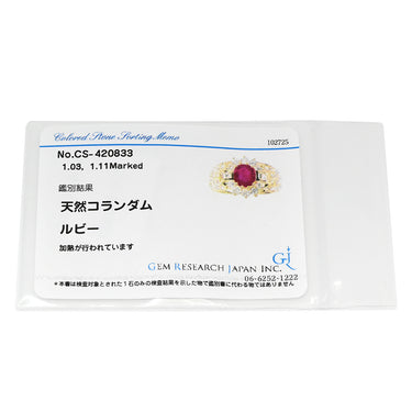 ノンブランド NON BRAND ルビー ダイヤ レッド×イエローゴールド K18YG ルビー ダイヤモンド リング 指輪 1.03ct イエローゴールド Au750 18K 18金 赤 オーバル バゲットカット メレ フラワーモチーフ 15号