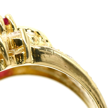 ノンブランド NON BRAND ルビー ダイヤ レッド×イエローゴールド K18YG ルビー ダイヤモンド リング 指輪 1.03ct イエローゴールド Au750 18K 18金 赤 オーバル バゲットカット メレ フラワーモチーフ 15号