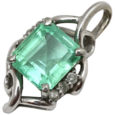 ノンブランド NON BRAND エメラルド 1.5ct ダイヤ 0.1ct グリーン×プラチナシルバー Pt900 エメラルド ダイヤモンド ペンダントトップ 緑 ネックレストップ エメラルドカット スクエア Pt900