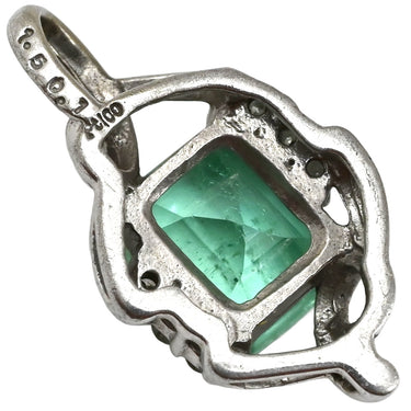 ノンブランド NON BRAND エメラルド 1.5ct ダイヤ 0.1ct グリーン×プラチナシルバー Pt900 エメラルド ダイヤモンド ペンダントトップ 緑 ネックレストップ エメラルドカット スクエア Pt900