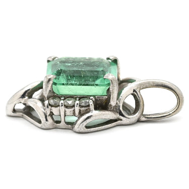 ノンブランド NON BRAND エメラルド 1.5ct ダイヤ 0.1ct グリーン×プラチナシルバー Pt900 エメラルド ダイヤモンド ペンダントトップ 緑 ネックレストップ エメラルドカット スクエア Pt900