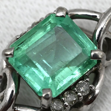 ノンブランド NON BRAND エメラルド 1.5ct ダイヤ 0.1ct グリーン×プラチナシルバー Pt900 エメラルド ダイヤモンド ペンダントトップ 緑 ネックレストップ エメラルドカット スクエア Pt900
