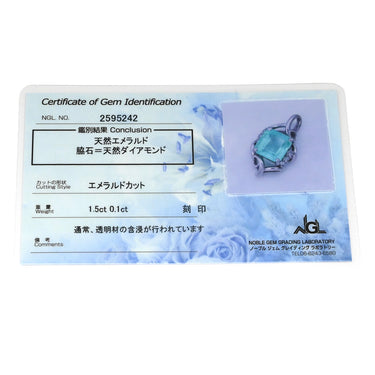 ノンブランド NON BRAND エメラルド 1.5ct ダイヤ 0.1ct グリーン×プラチナシルバー Pt900 エメラルド ダイヤモンド ペンダントトップ 緑 ネックレストップ エメラルドカット スクエア Pt900