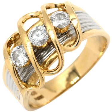 ノンブランド NON BRAND ダイヤモンド 0.54ct イエローゴールドXプラチナシルバー K18YG Pt900 ダイヤモンド リング 指輪 3石 3粒 ブリリアントカット 18K 750 YG プラチナ コンビ ダイア 15号