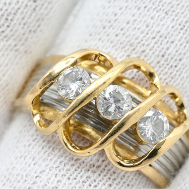 ノンブランド NON BRAND ダイヤモンド 0.54ct イエローゴールドXプラチナシルバー K18YG Pt900 ダイヤモンド リング 指輪 3石 3粒 ブリリアントカット 18K 750 YG プラチナ コンビ ダイア 15号
