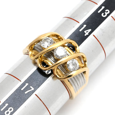 ノンブランド NON BRAND ダイヤモンド 0.54ct イエローゴールドXプラチナシルバー K18YG Pt900 ダイヤモンド リング 指輪 3石 3粒 ブリリアントカット 18K 750 YG プラチナ コンビ ダイア 15号